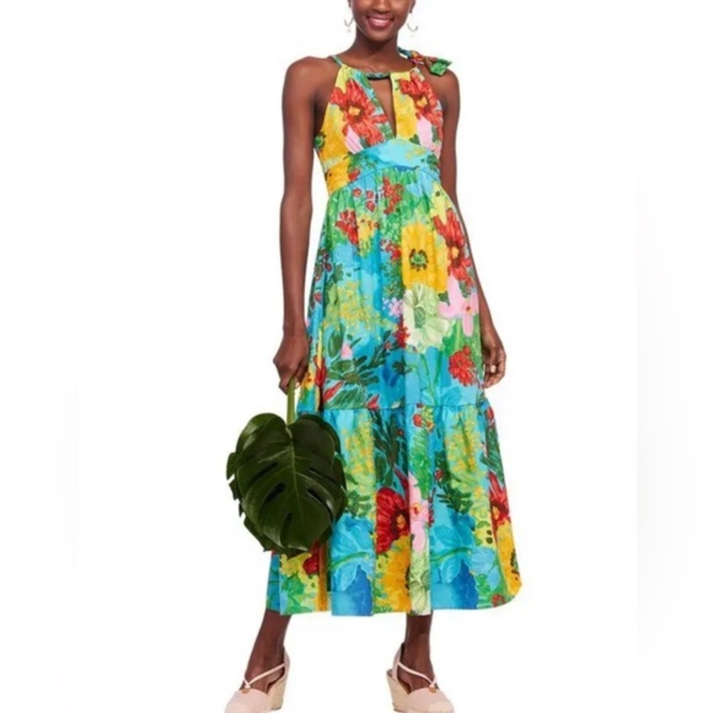 COPY - ANTHROPOLOGIE Eva Franco One Shoulder Tie Pleated Dress Maxi Floral Dres…